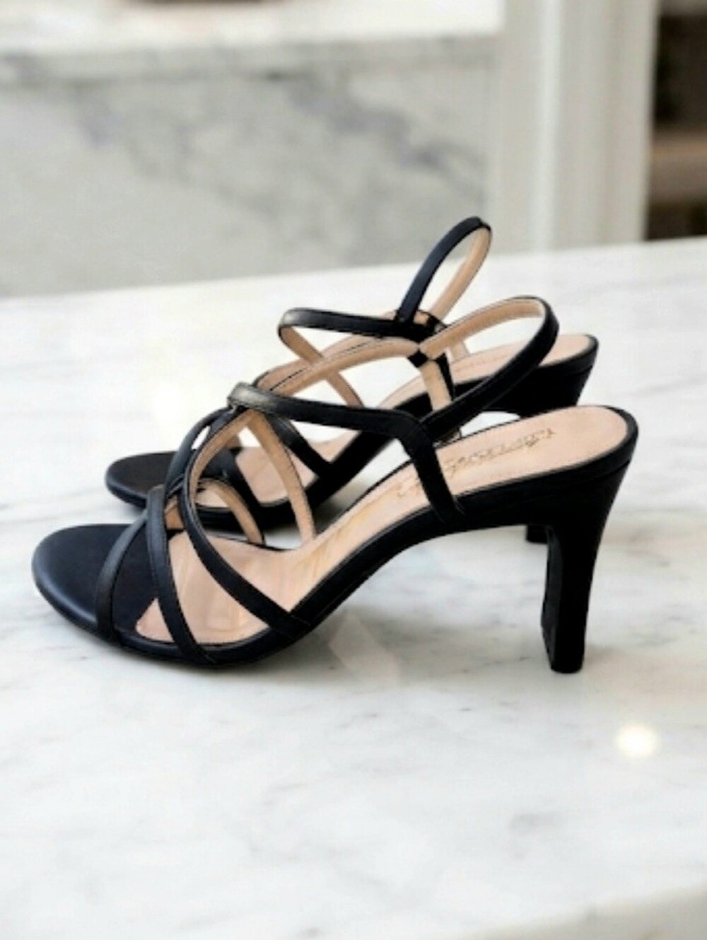 Badgley Mischka American Glamour Black Leather Strappy Sandals Size 8.5